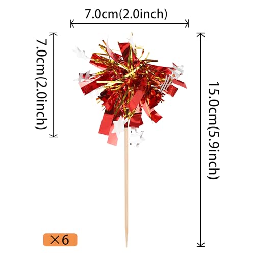 30 PCS Foil Firework Cupcake Toppers Happy Birthday Star Cupcake Picks Sparkle Tinsel Drink Stirrers Cocktail Fruit Toothpicks for Valentine's Day Wedding Birthday Party Decorations Supplies Red Gold (30 Count)