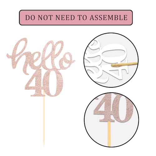 Rose Gold Glitter 40th Birthday Cupcake Toppers (24 Count)