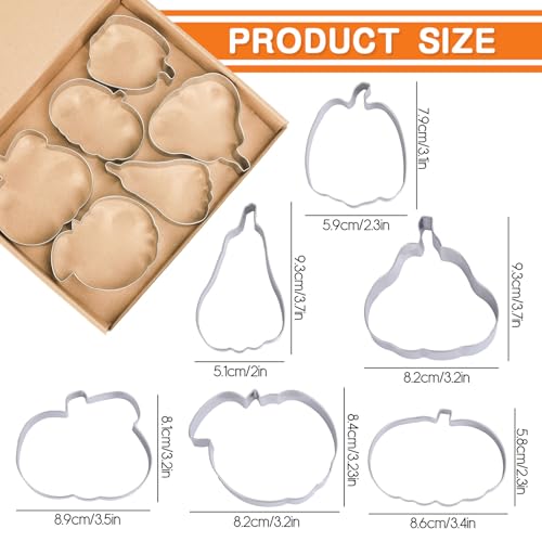 6Pcs Pumpkin Cookie Cutters Fall Pumpkin Shape Cookie Cutting Molds Cute Biscuit Cutters for Autumn Harvest Thanksgiving Halloween DIY Craft Baking Supplies (6 Count)