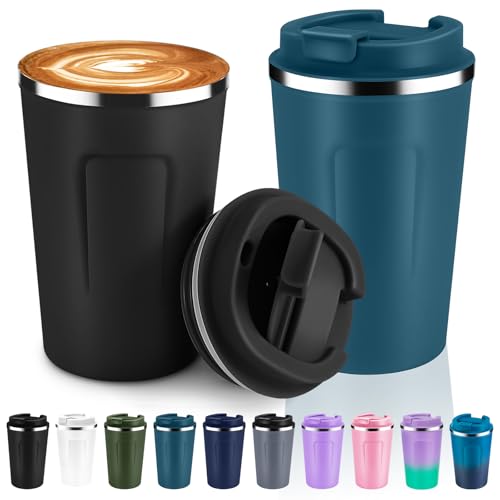 12 oz Double Wall Insulated Vacuum Travel Coffee Mug with Flip Lid Bulk 2 Pack (2 Count)