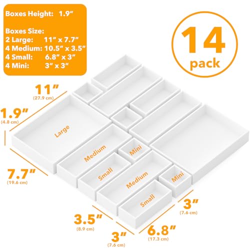 14 Piece Bamboo Drawer Organizer Storage Boxes Set