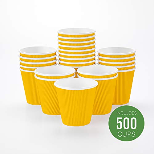 Ripple Wall Coffee Cups 500 Count 8 Ounce Insulated Yellow Paper Cups