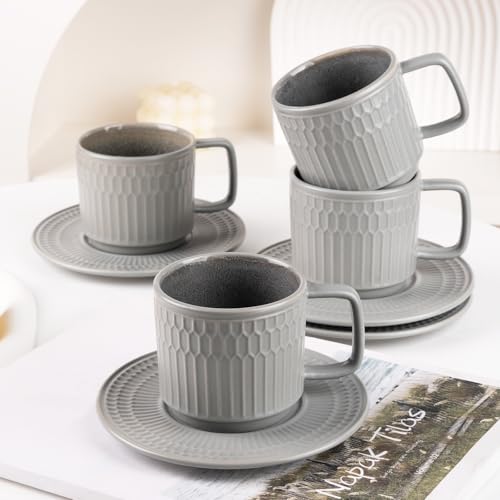 8oz Cappuccino Cups with Saucers Set of 4 (4 Count)