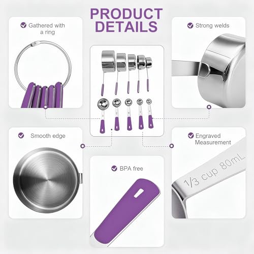 Measuring Cups and Spoons Set Stainless Steel 10 Piece for Cooking and Baking (10 Count)