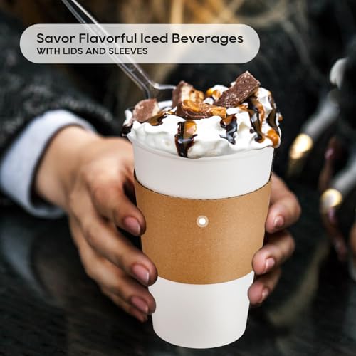 50 Pack 16 oz Disposable Paper Coffee Cups with Lids & Sleeves (50 Count)