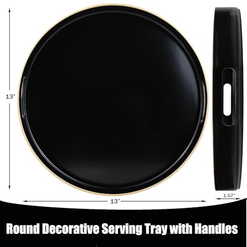 Black Round Decorative Tray with Handles