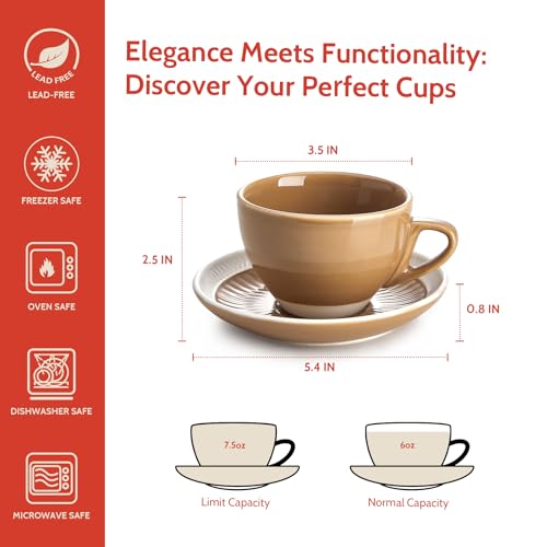 6 Ounce Cappuccino Cups with Saucers (4 Count)