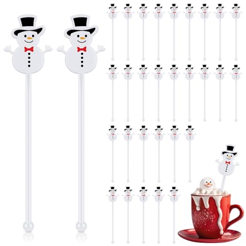 30 Pcs Christmas Drink Stirrers Winter Snowman Stir Sticks (30 Count)
