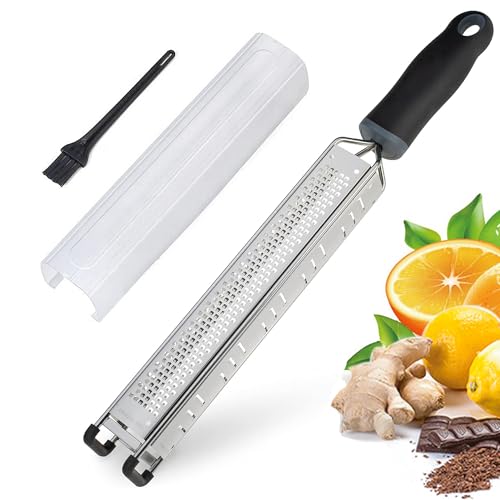 3-in-1 Lemon Zester & Cheese Grater, 304 Stainless Steel, 15-Inch, Black