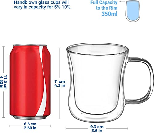 12 oz Double Walled Glass Coffee Mug Latte Cappuccino Cups Set of 2 (2 Count)