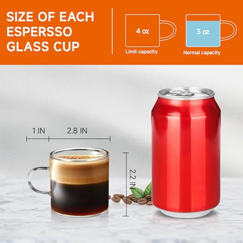 4 Pack 4oz Espresso Cups Espresso Shot Glasses with Handle (4 Count)