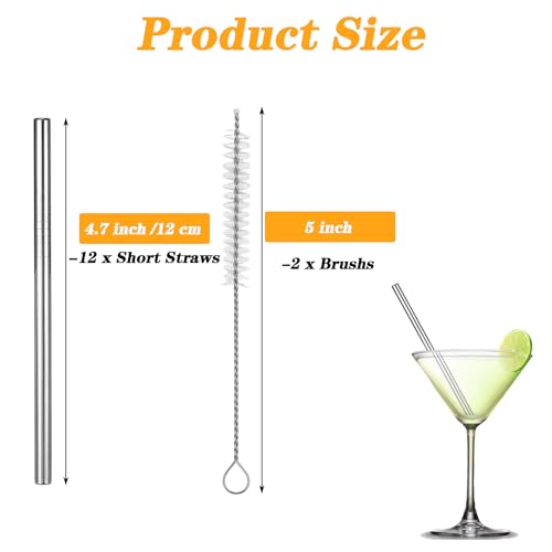 12 Pack 4.7 Inch Short Metal Cocktail Straws (12 Count)
