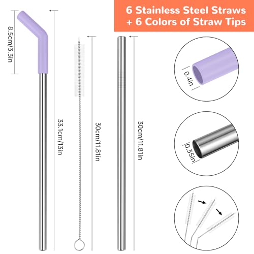 6PCS Stainless Steel Straws with Silicone Tip Fit for Stanley Cup (6 Count)