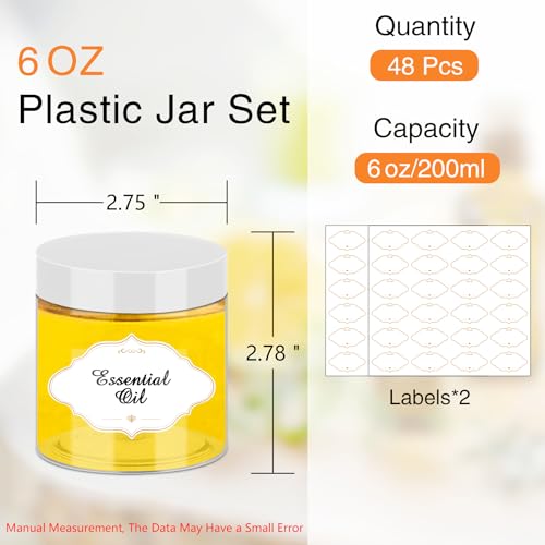 6 OZ Plastic Jars with White Lids (48 Count)
