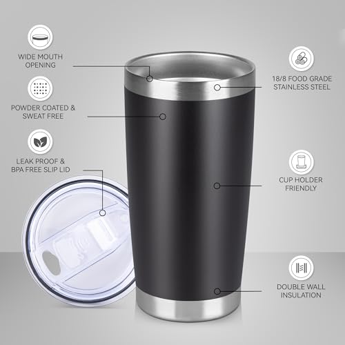 20 oz Tumbler Stainless Steel Tumblers Bulk with Lid Double Wall Insulated Coffee Tumbler Cups for Hot & Cold Drinks Powder Coated Travel Coffee Tumbler Mug Metal (12 Count)