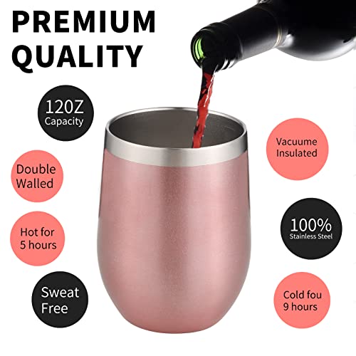 12oz 4 Pack Wine Tumbler Glasses with Lid Stemless Double Wall Vacuum Stainless Steel Travel Tumbler Keeping Cold & Hot for Wine