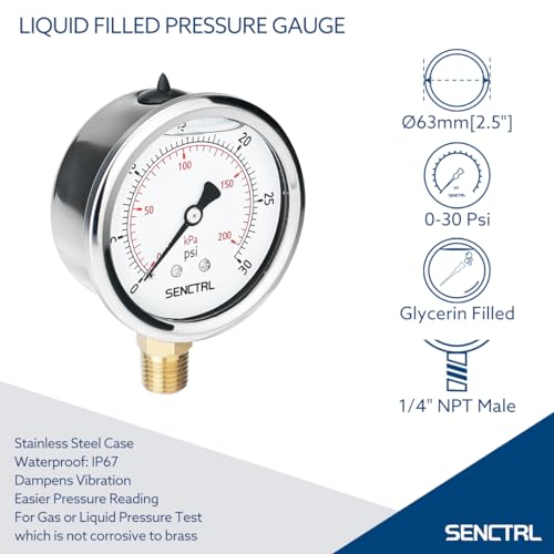 0 30 PSI Liquid Filled Low Pressure Gauge