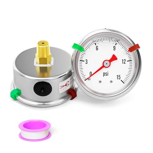 0 15psi Stainless Steel Glycerin Liquid Filled Pressure Gauge 1