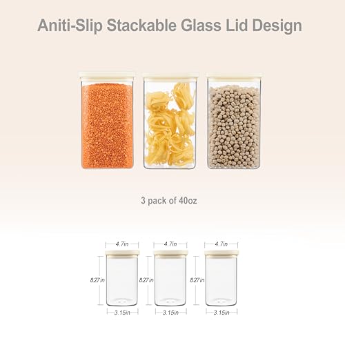 Glass Food Storage Jar with Glass Lid in Ractangle Shape (3 Count)