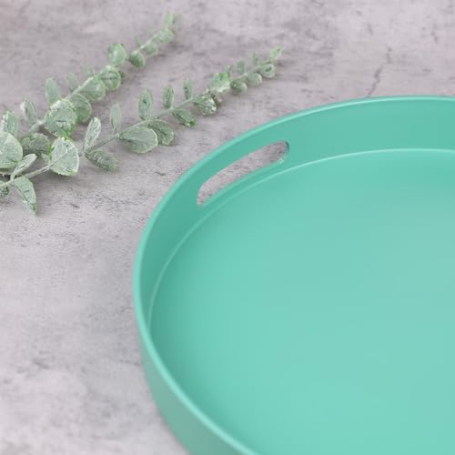 Round Green Decorative Serving Tray with Handles