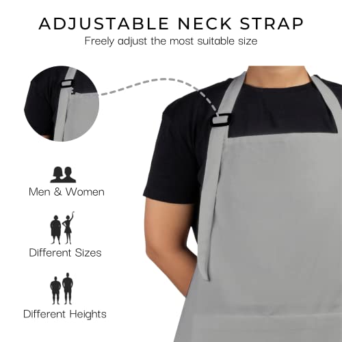 Chef Apron Set of 2 with 3 Pockets 100% Cotton Kitchen Cooking Adjustable Bib Aprons High (2 Count)