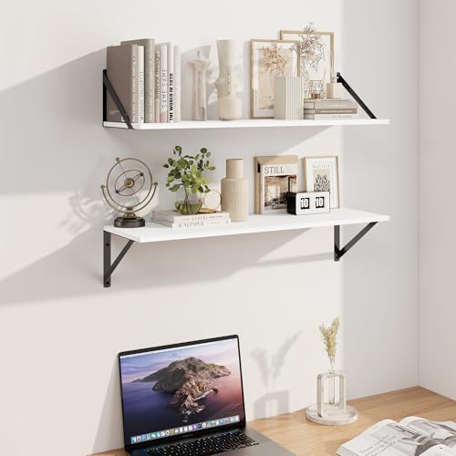 White Deep Floating Shelves for Wall (2 Count)