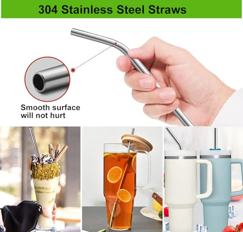 4 Pack 0.35" Wide Bore Reusable Stainless Steel Smoothie Straws (4 Count)