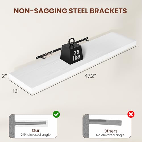 Deep Floating Shelves 48x12” Set of 2 (2 Count)