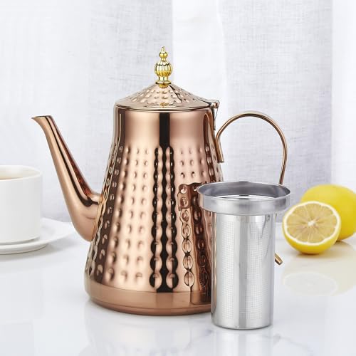 1.8L(60oz) Stainless Steel Hammer Patterned Teapot With Removeable Infuser,Loose leaf cover,Copper