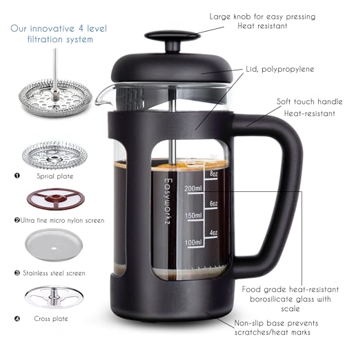French Press 12 oz Coffee Tea Maker with Borosilicate Glass
