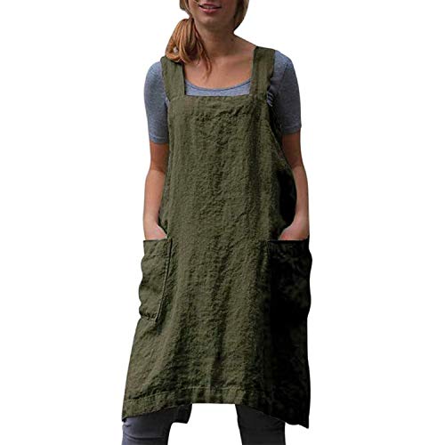 Cotton Linen Apron Cross Back Apron for Womens with Pockets Pinafore Dress for Baking Cooking