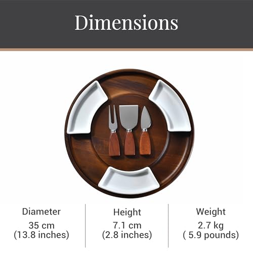 Acacia Wood Lazy Susan Cheese Board Set