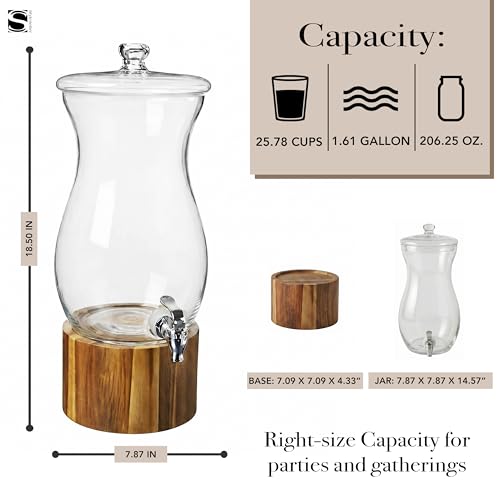 Madera Glass Drink Beverage Dispenser with Wood Base