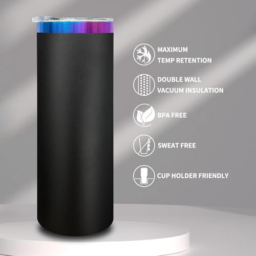 20 oz Skinny Tumblers Bulk with Lids and Straws Black (4 Count)