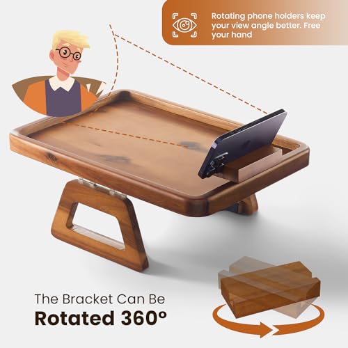 15.7" x 11" Large Couch Arm Table with 360 Rotating Phone Holder