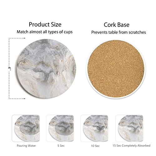 Set of 6 Abstract Gray White Marble Coasters with Holder (6 Count)