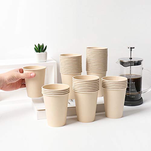 12 oz Disposable Light Brown Paper Coffee Cups Bamboo Fiber 100 Pack (100 Count)