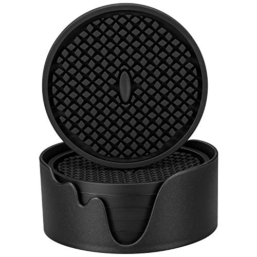 Silicone Coasters [6 Pack] Thickened Drink Coasters with Holder (6 Count)