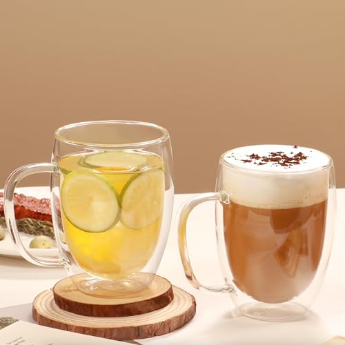 12oz Double Walled Glass Coffee Mugs (4 Count)