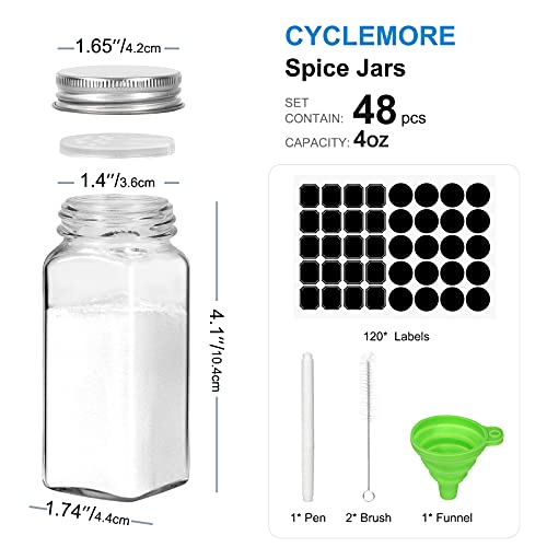 48 Pack 4oz Glass Spice Jars with Metal Caps and Shaker Lid