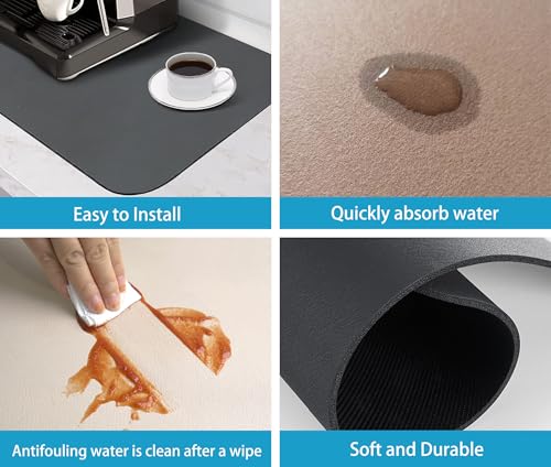 Dish Drying Mat for Kitchen Counter 20x12in Washable Quick Dish Drying Pad Rubber Backed Absorbent Draining Mat Fit Kitchen Counter