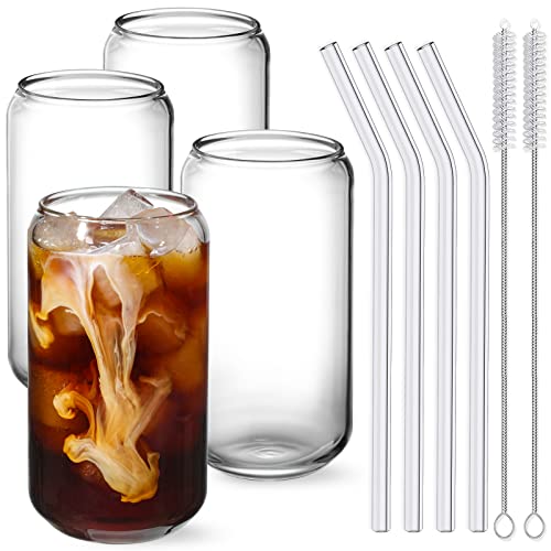 Drinking Glasses with Glass Straw 4pcs Set (4 Count)