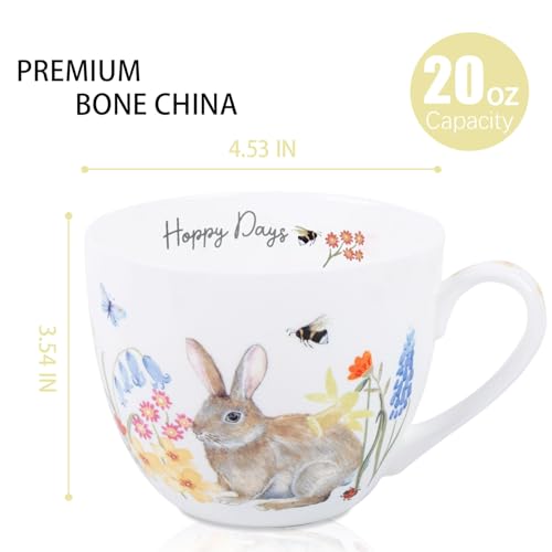 20 oz Bunny Coffee Mug with Spring Flowers & Happy Days Slogan