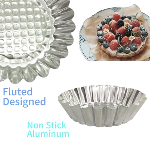 Set of 20, 3-3/4" Fluted Design Round Shape Non-stick Aluminum Tart Mold, Mini Pie Tin, Tartlet Pan (20 Count)