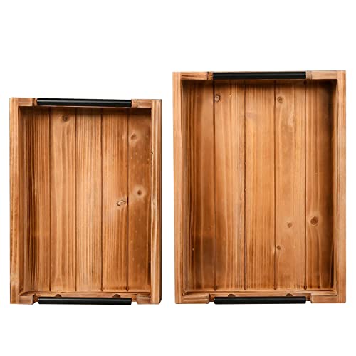 2Pc Nested Vintage Wooden Serving Tray Set