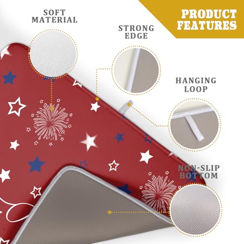 4th of July Dish Drying Mat 18"x24" Patriotic Usa Stars America Firework Dish Drainer Mats Independece Day Absorbent Microfiber Dish Drying Pad for Kitchen Countertop Large Decor