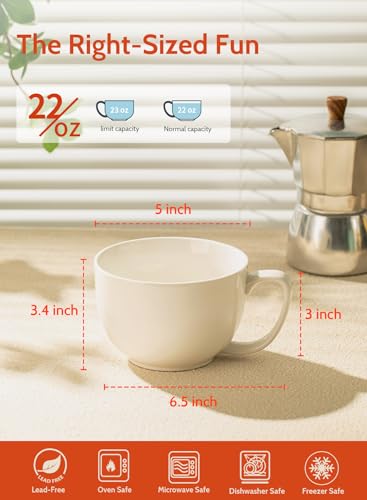 Porcelain 22oz Large Coffee Mugs Set of 4 (4 Count)