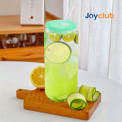 8pcs Glass Cups with Acrylic Lids and Straws 20 oz Drinking Glasses (8 Count)