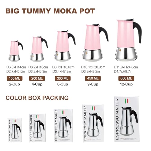 2 Cup Stovetop Espresso Maker Stainless Steel Moka Pot Stove Top Percolator Italian Coffee Makers Capable Mocha Greca Machine Cafe Classic Induction Cookers for Home and Camping 100ml 3.3oz