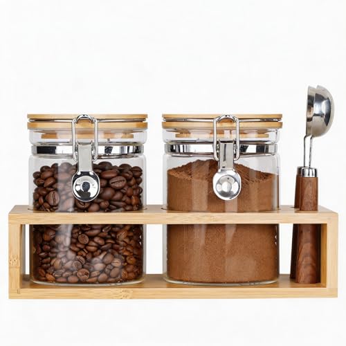 KKC Airtight Coffee Canister Set of 2 with Scoops & Bamboo Lids (5 Count)